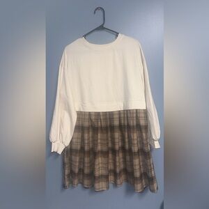 Source Unknown Cream and Brown Plaid Girls Casual Dress 14/16 nwot